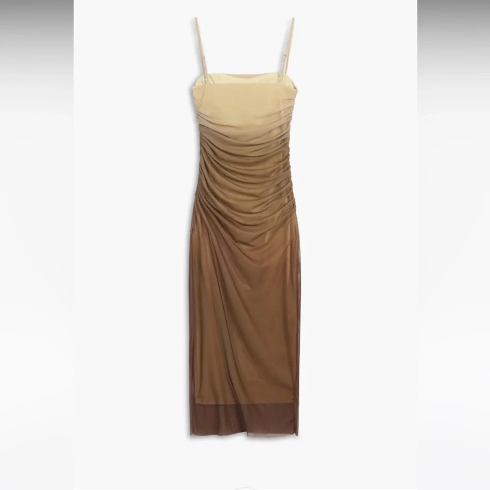Commense Two-Tone Midi Dress in Beige and Brown - Picture 2 of 4